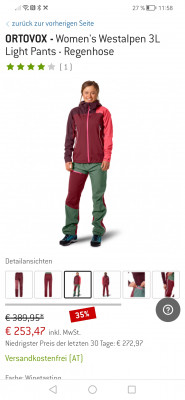 Foto 1 van Waltraud bij Ortovox - Women's Westalpen 3L Light Pants - Regenbroek